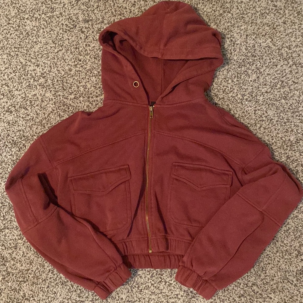 women’s forever 21 dark red cropped zip up jacket hoodie